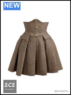 Plaid Mini Skirt Button Front Pleated A Line Flowy Houndstooth